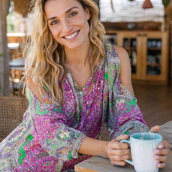 Miss June Cold Shoulder Embroidered Sequin Floral Print Mini Dress in Meadow OS - Picture 3 of 16